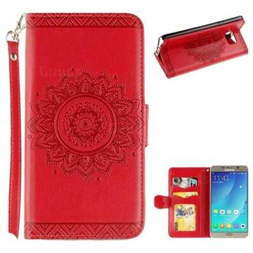 Embossed Datura Flower PU Leather Wallet Case for Samsung Galaxy Note 5 - Red