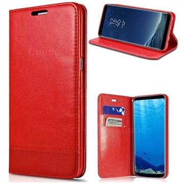 Magnetic Suck Stitching Slim Leather Wallet Case for Samsung Galaxy Note 5 - Red