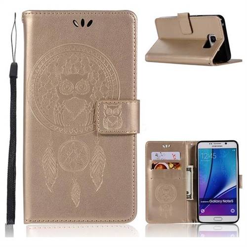 Intricate Embossing Owl Campanula Leather Wallet Case for Samsung Galaxy Note 5 - Champagne