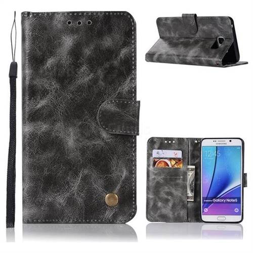 Luxury Retro Leather Wallet Case for Samsung Galaxy Note 5 - Gray