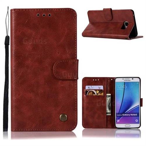 Luxury Retro Leather Wallet Case for Samsung Galaxy Note 5 - Wine Red