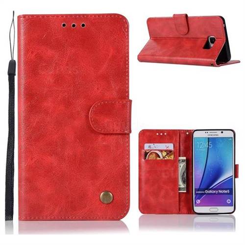 Luxury Retro Leather Wallet Case for Samsung Galaxy Note 5 - Red