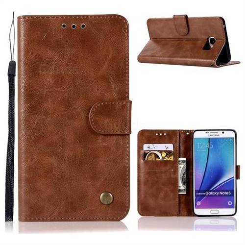 Luxury Retro Leather Wallet Case for Samsung Galaxy Note 5 - Brown