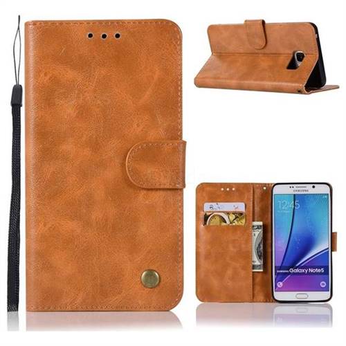 Luxury Retro Leather Wallet Case for Samsung Galaxy Note 5 - Golden