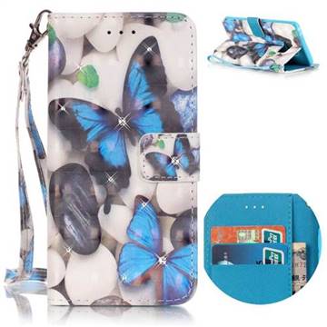 Blue Butterflies 3D Painted Leather Wallet Case for Samsung Galaxy Note 7
