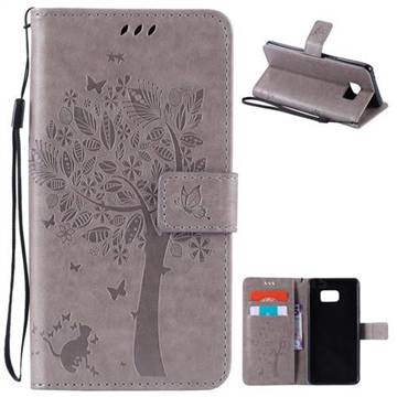 Embossing Butterfly Tree Leather Wallet Case for Samsung Galaxy Note7 N930 - Grey
