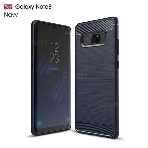 Luxury Carbon Fiber Brushed Wire Drawing Silicone TPU Back Cover for Samsung Galaxy Note 8 (Navy)