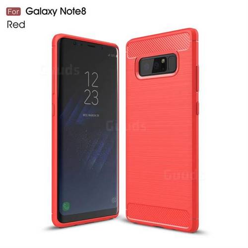 Luxury Carbon Fiber Brushed Wire Drawing Silicone TPU Back Cover for Samsung Galaxy Note 8 (Red)