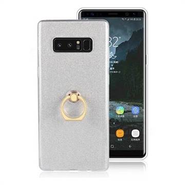 Luxury Soft TPU Glitter Back Ring Cover with 360 Rotate Finger Holder Buckle for Samsung Galaxy Note 8 - White