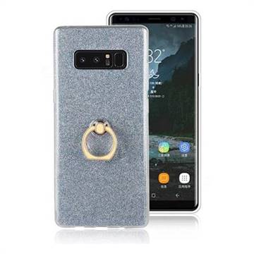 Luxury Soft TPU Glitter Back Ring Cover with 360 Rotate Finger Holder Buckle for Samsung Galaxy Note 8 - Blue