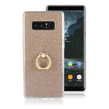 Luxury Soft TPU Glitter Back Ring Cover with 360 Rotate Finger Holder Buckle for Samsung Galaxy Note 8 - Golden