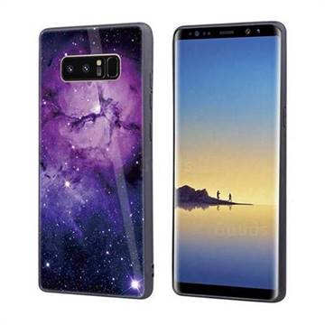 Luxury Starry Sky Tempered Glass Hard Back Cover with Silicone Bumper for Samsung Galaxy Note 8 - Purple