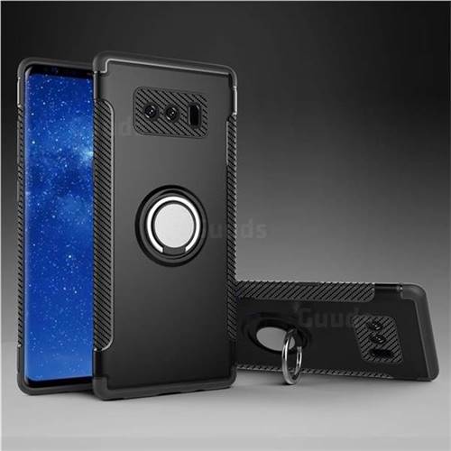 Armor Anti Drop Carbon PC + Silicon Invisible Ring Holder Phone Case for Samsung Galaxy Note 8 - Black