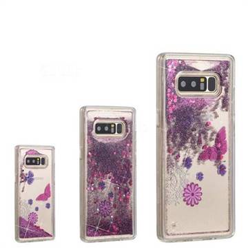Purple Flower Butterfly Dynamic Liquid Glitter Quicksand Soft TPU Case for Samsung Galaxy Note 8