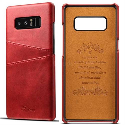Suteni Retro Classic Card Slots Calf Leather Coated Back Cover for Samsung Galaxy Note 8 - Red