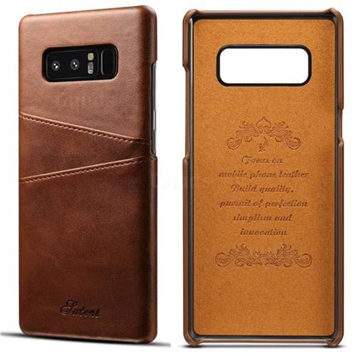 Suteni Retro Classic Card Slots Calf Leather Coated Back Cover for Samsung Galaxy Note 8 - Brown
