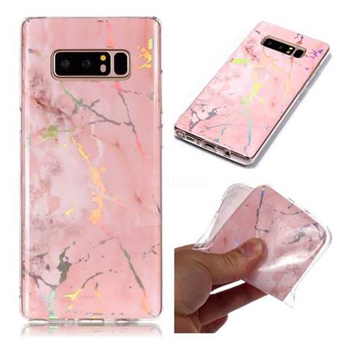 Powder Pink Marble Pattern Bright Color Laser Soft TPU Case for Samsung Galaxy Note 8