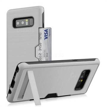 Brushed 2 in 1 TPU + PC Stand Card Slot Phone Case Cover for Samsung Galaxy Note 8 - Silver