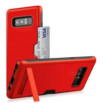 Brushed 2 in 1 TPU + PC Stand Card Slot Phone Case Cover for Samsung Galaxy Note 8 - Red