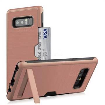 Brushed 2 in 1 TPU + PC Stand Card Slot Phone Case Cover for Samsung Galaxy Note 8 - Rose Gold