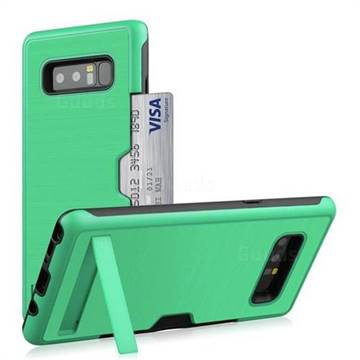 Brushed 2 in 1 TPU + PC Stand Card Slot Phone Case Cover for Samsung Galaxy Note 8 - Mint Green