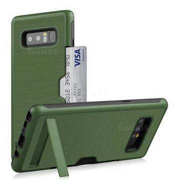 Brushed 2 in 1 TPU + PC Stand Card Slot Phone Case Cover for Samsung Galaxy Note 8 - Army Green
