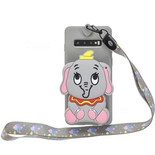 Gray Elephant Neck Lanyard Zipper Wallet Silicone Case for Samsung Galaxy Note 8