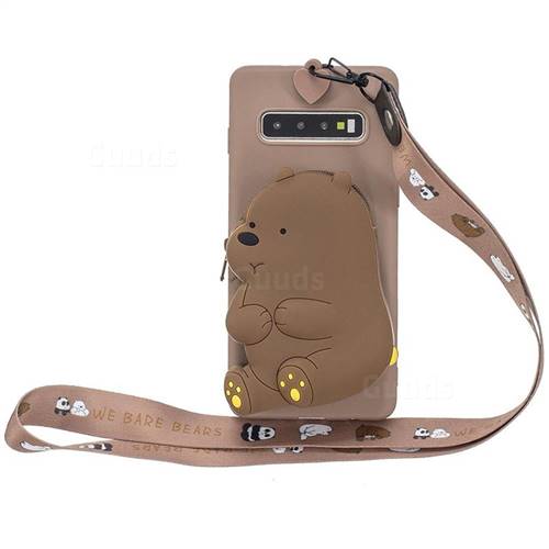 Brown Bear Neck Lanyard Zipper Wallet Silicone Case for Samsung Galaxy Note 8