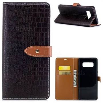 Luxury Retro Crocodile PU Leather Wallet Case for Samsung Galaxy Note 8 - Dark Brown