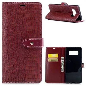 Luxury Retro Crocodile PU Leather Wallet Case for Samsung Galaxy Note 8 - Red Wine