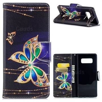Golden Shining Butterfly Leather Wallet Case for Samsung Galaxy Note 8