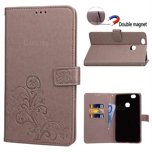 Embossing Imprint Four-Leaf Clover Leather Wallet Case for Samsung Galaxy Note 8 - Grey