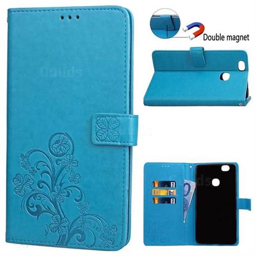 Embossing Imprint Four-Leaf Clover Leather Wallet Case for Samsung Galaxy Note 8 - Blue