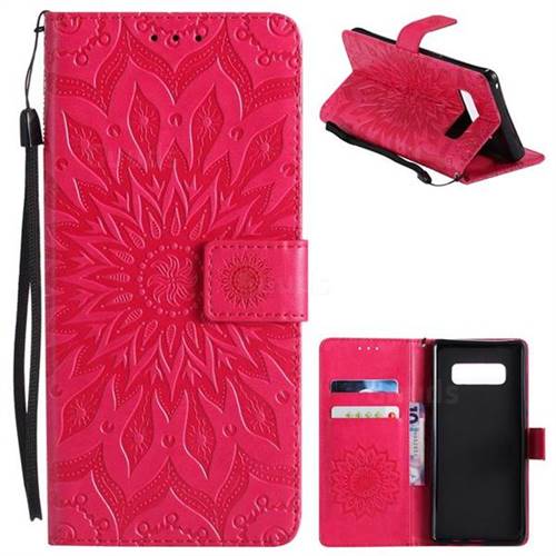 Embossing Sunflower Leather Wallet Case for Samsung Galaxy Note 8 - Red