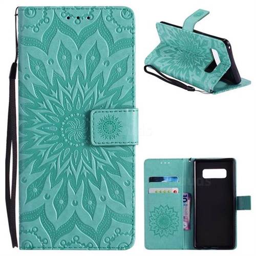 Embossing Sunflower Leather Wallet Case for Samsung Galaxy Note 8 - Green