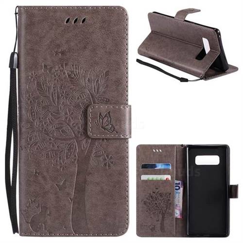 Embossing Butterfly Tree Leather Wallet Case for Samsung Galaxy Note 8 - Grey