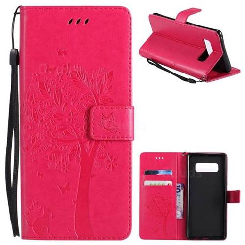 Embossing Butterfly Tree Leather Wallet Case for Samsung Galaxy Note 8 - Rose