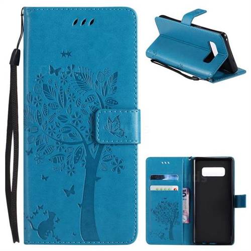 Embossing Butterfly Tree Leather Wallet Case for Samsung Galaxy Note 8 - Blue
