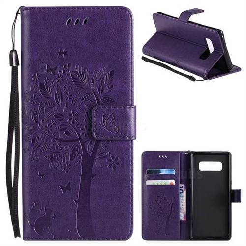 Embossing Butterfly Tree Leather Wallet Case for Samsung Galaxy Note 8 - Purple