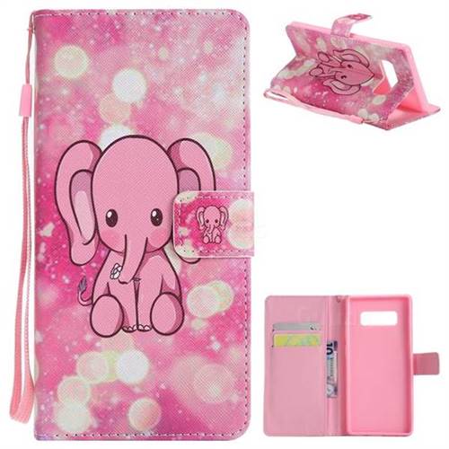 Pink Elephant PU Leather Wallet Case for Samsung Galaxy Note 8