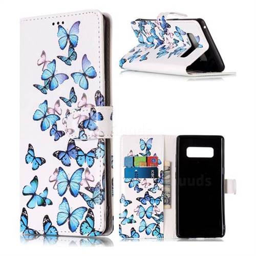 Blue Vivid Butterflies PU Leather Wallet Case for Samsung Galaxy Note 8