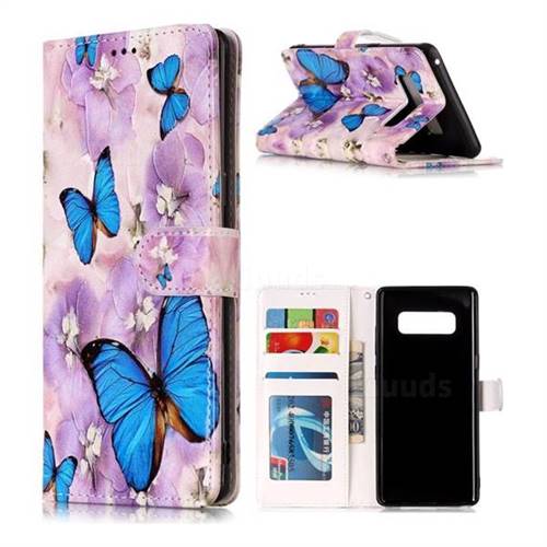 Purple Flowers Butterfly 3D Relief Oil PU Leather Wallet Case for Samsung Galaxy Note 8