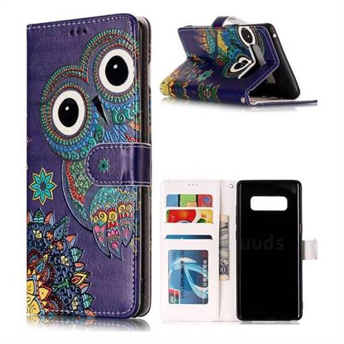 Folk Owl 3D Relief Oil PU Leather Wallet Case for Samsung Galaxy Note 8