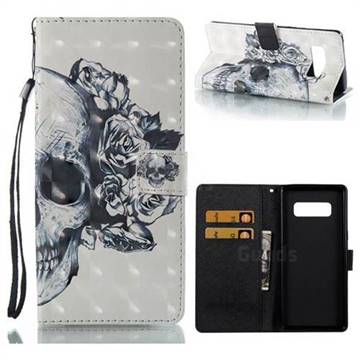 Skull Flower 3D Painted Leather Wallet Case for Samsung Galaxy Note 8