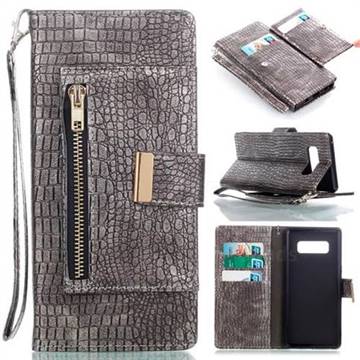 Retro Crocodile Zippers Leather Wallet Case for Samsung Galaxy Note 8 - Silver Gray