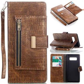 Retro Crocodile Zippers Leather Wallet Case for Samsung Galaxy Note 8 - Gold