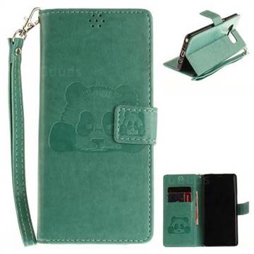 Embossing 3D Panda Leather Wallet Case for Samsung Galaxy Note 8 - Green