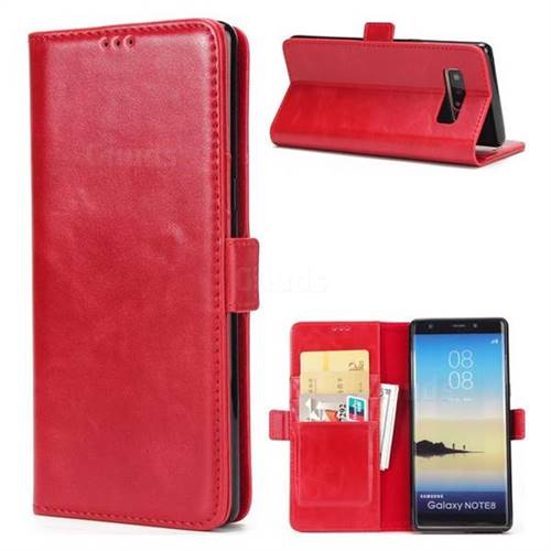 Luxury Crazy Horse PU Leather Wallet Case for Samsung Galaxy Note 8 - Red