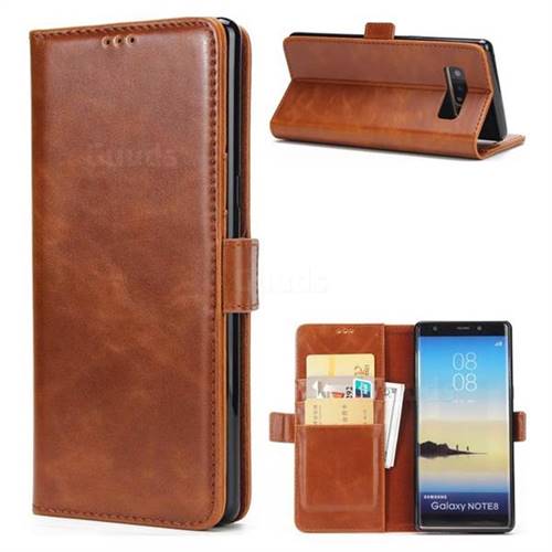 Luxury Crazy Horse PU Leather Wallet Case for Samsung Galaxy Note 8 - Brown