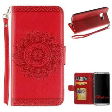 Embossed Datura Flower PU Leather Wallet Case for Samsung Galaxy Note 8 - Red